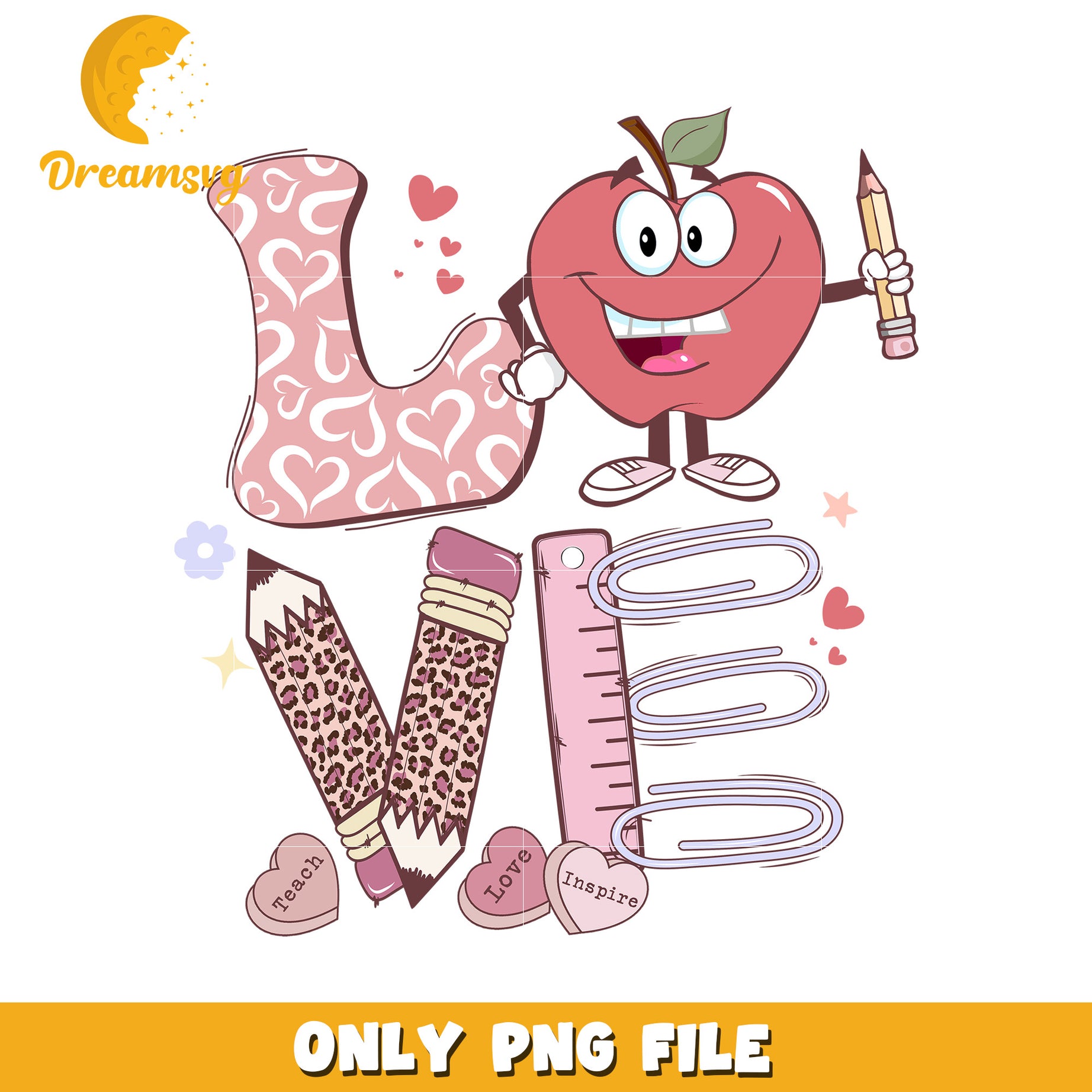 Love Teaching Apple PNG Design