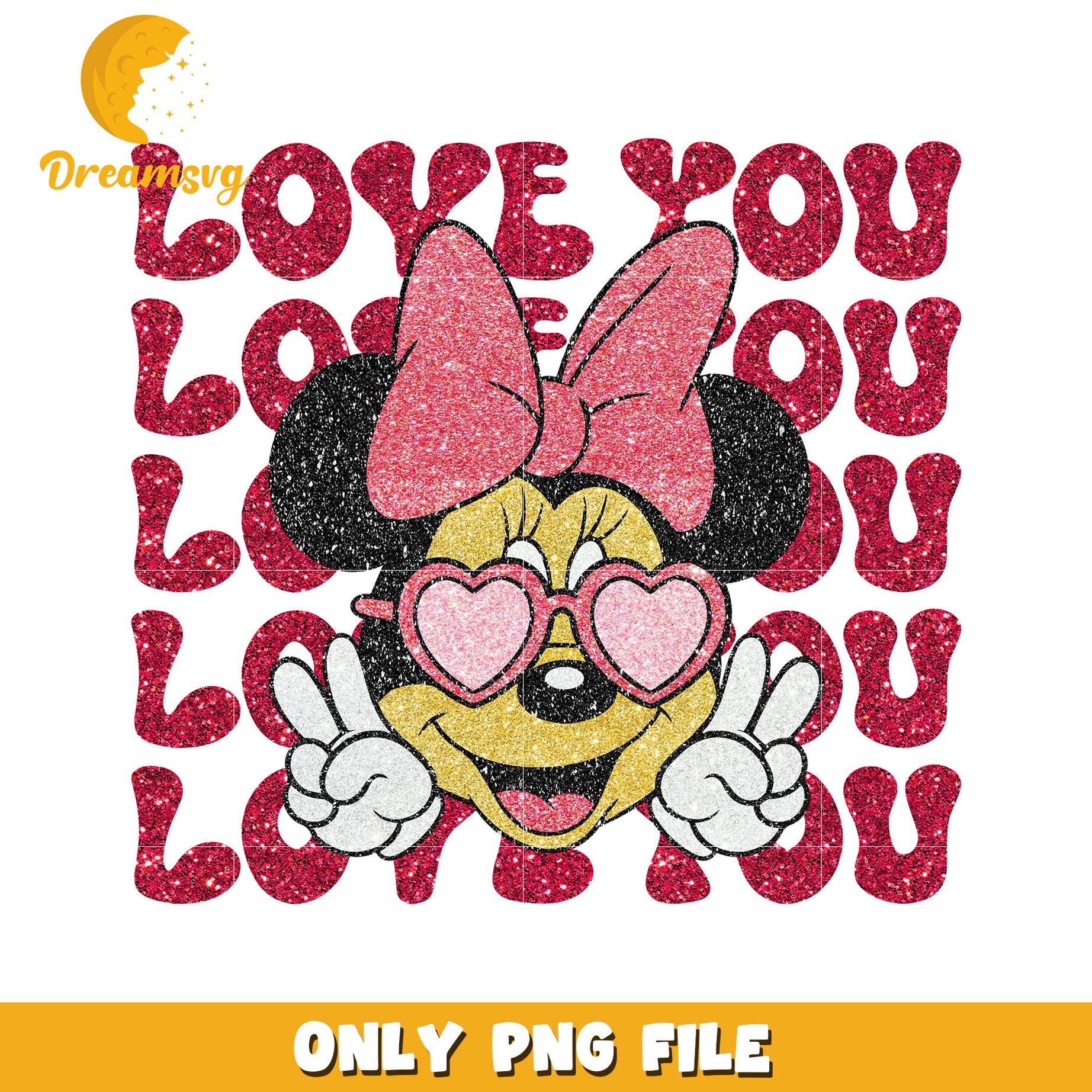 Love You Minnie Mouse PNG Glitter Design for Crafts