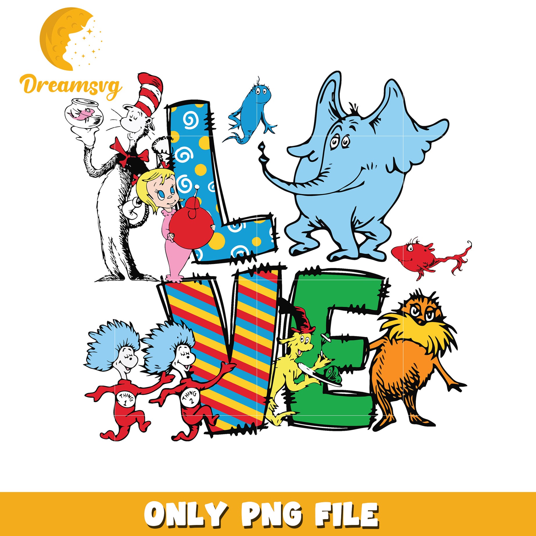 Love design cartoon characters png, dr seuss day png, love png