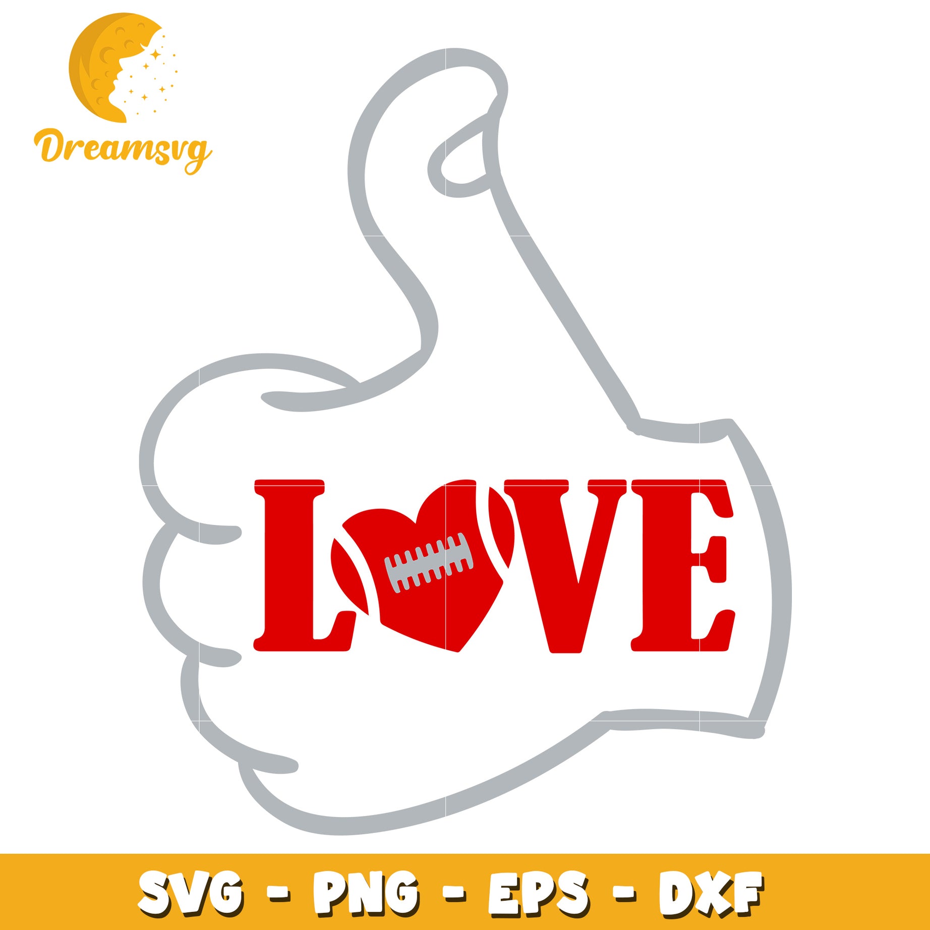 Love for Football SVG Graphic with Thumbs Up Hand Design