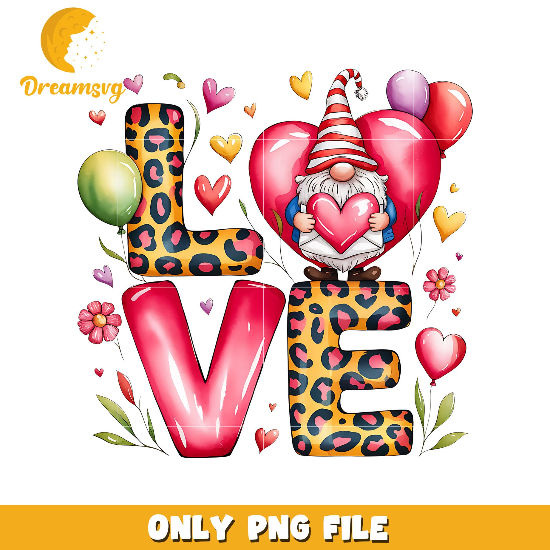 Love gnome and heart png, font design png, valentine png