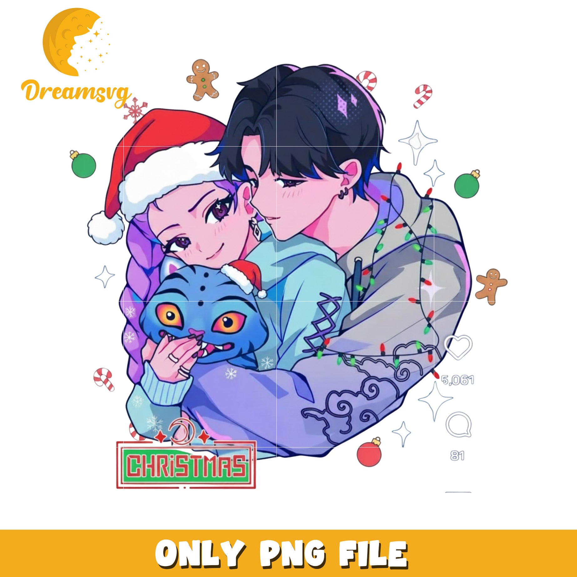 Lovely jinu and Rumi png, netflix catoons png, christmas bell png