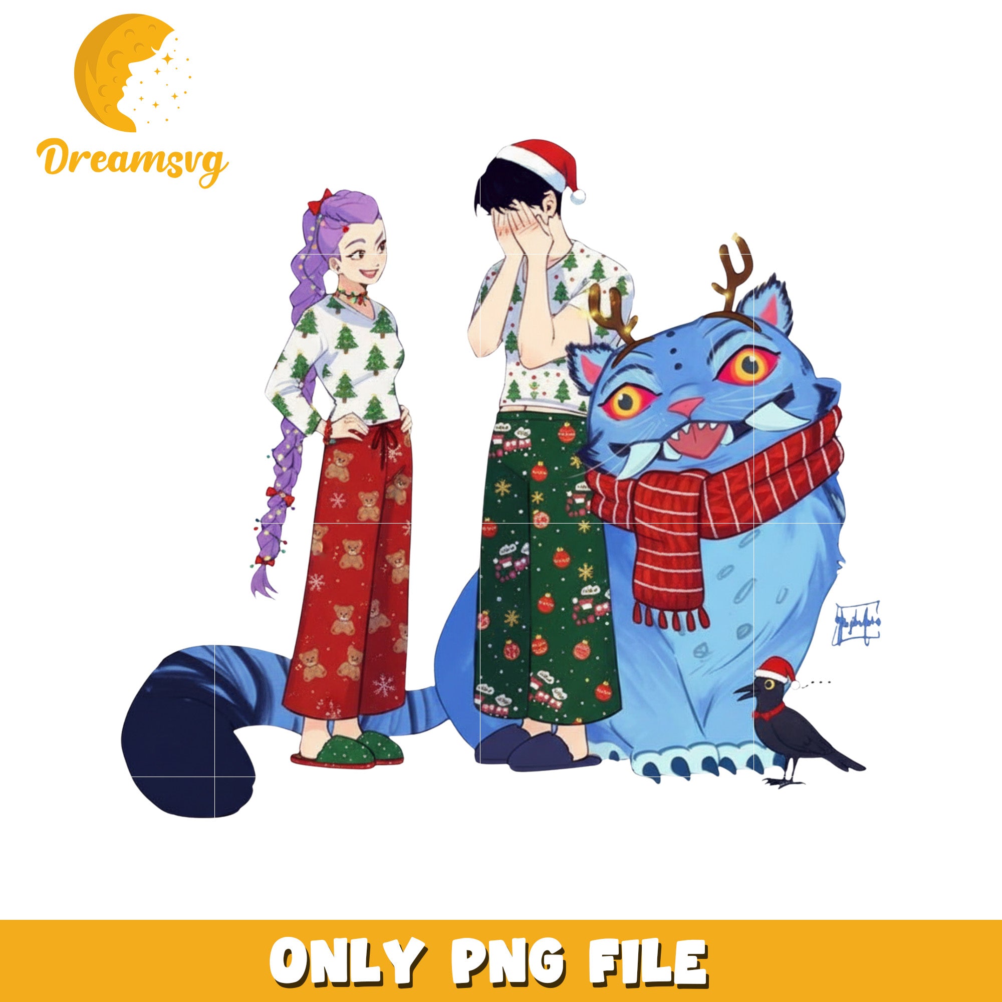 Lovely kpop cartoon couple png, spirit christmas​​ png, huntrix christmas png