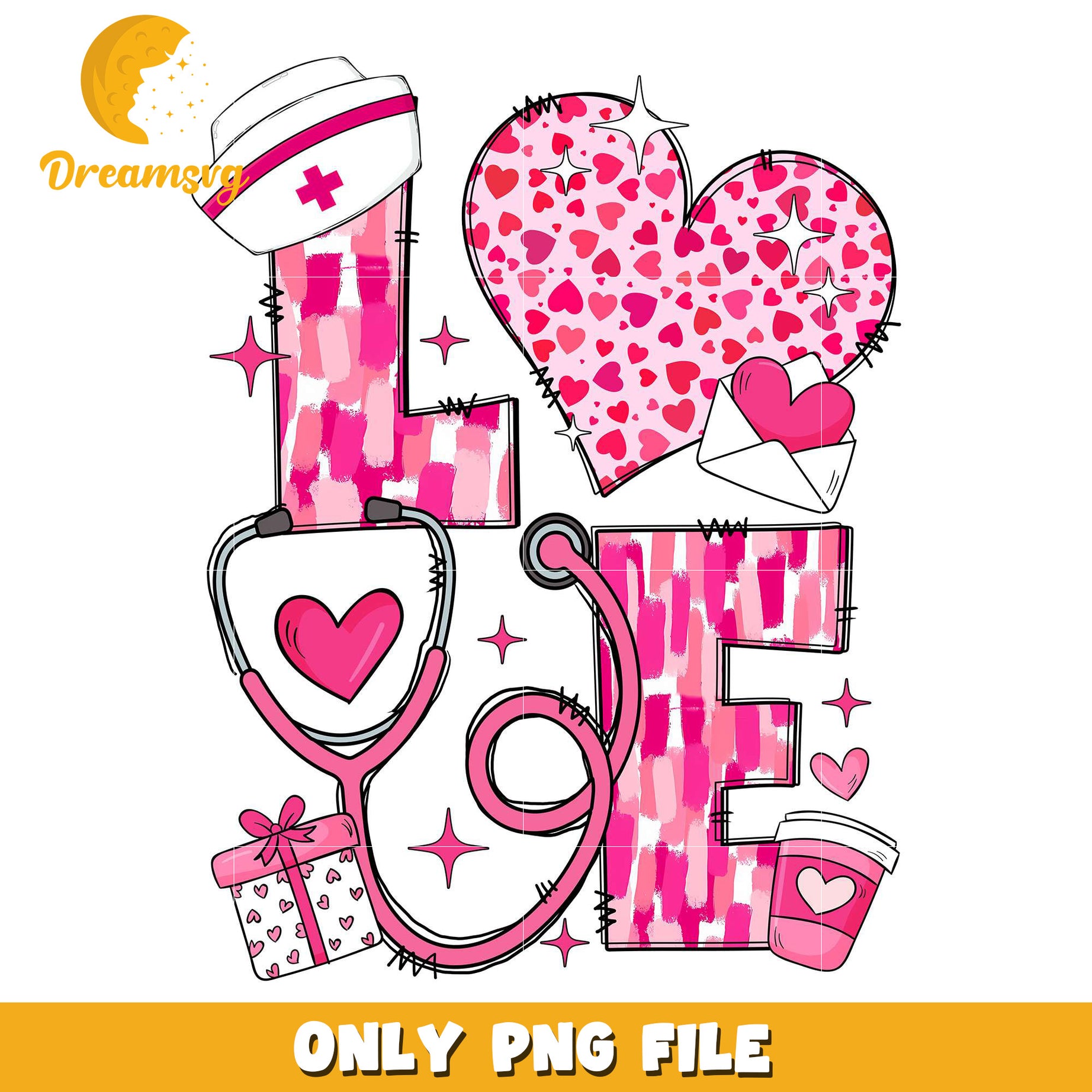 Love pink nurse valentine png, nurse valentine png, valentine png