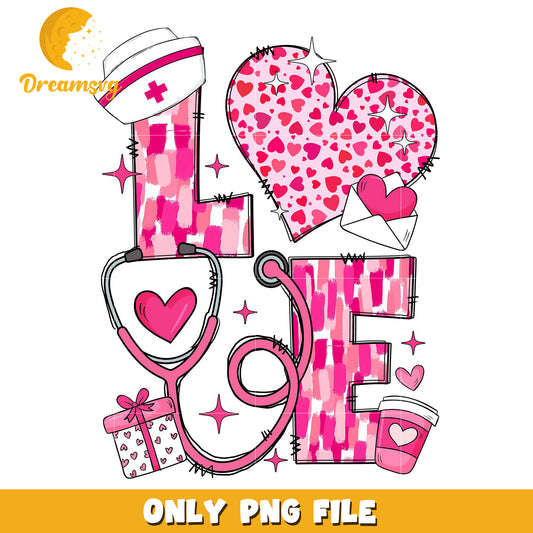 Love pink nurse valentine png, nurse valentine png, valentine png