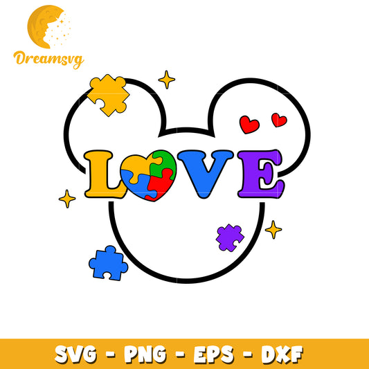 Love puzzle mickey head svg, mickey head svg, autism awareness svg