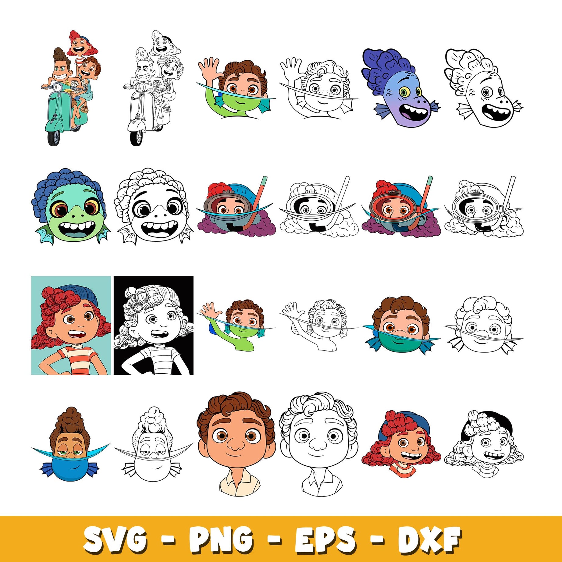 Disney cartoon Luca heads  svg, Disney Pixar's Luca bundle svg, cartoon svg 