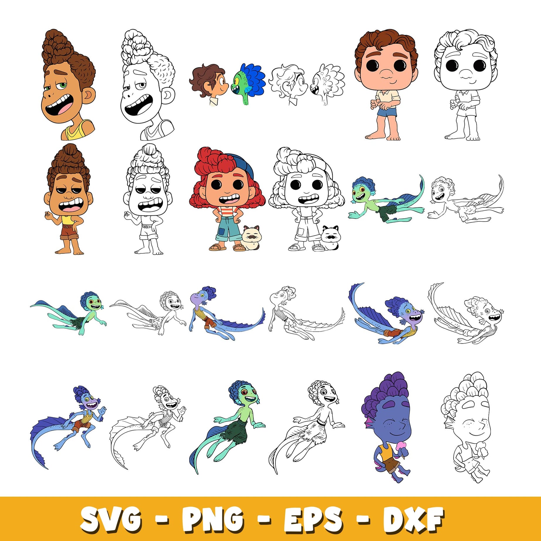 Disney Luca Cartoon Characters svg, Disney Pixar's Luca bundle svg, cartoon svg 