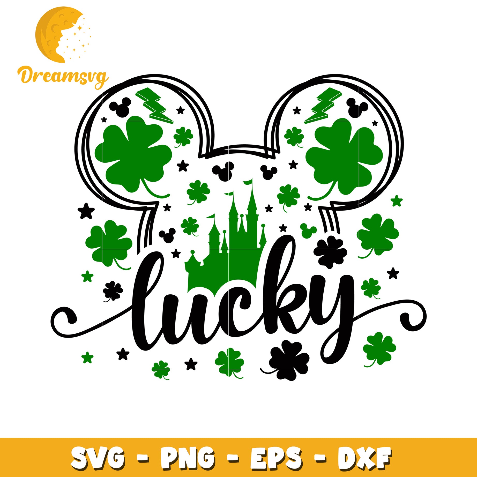 Lucky Mickey Mouse SVG Design with Shamrocks and Castle Art