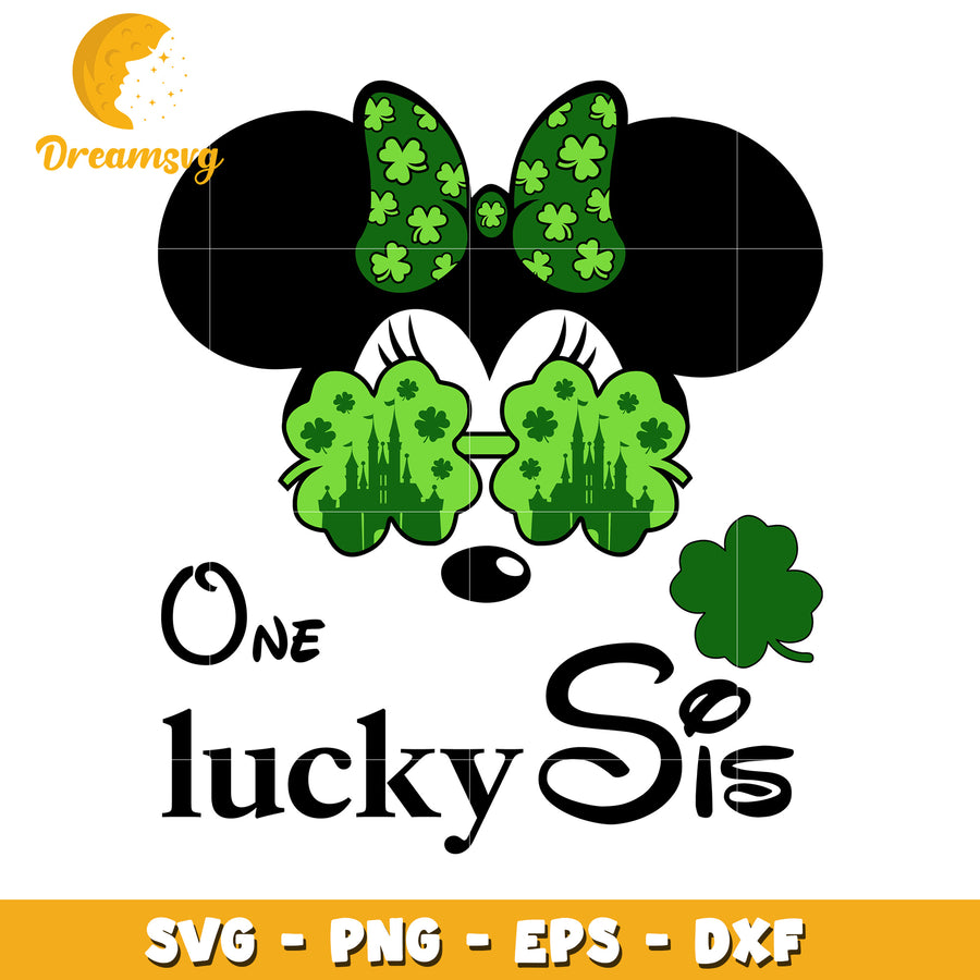 Lucky Sis SVG Design with Shamrocks and Minnie Mouse Theme