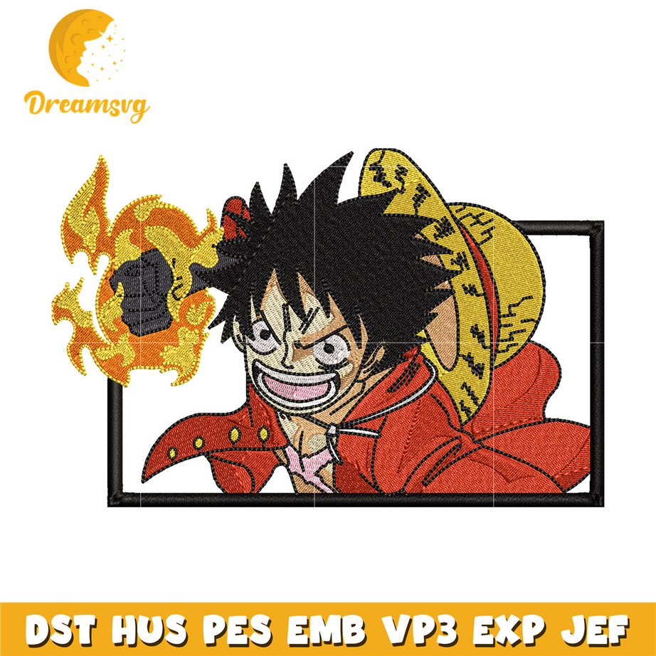 Luffy fire embroidery design