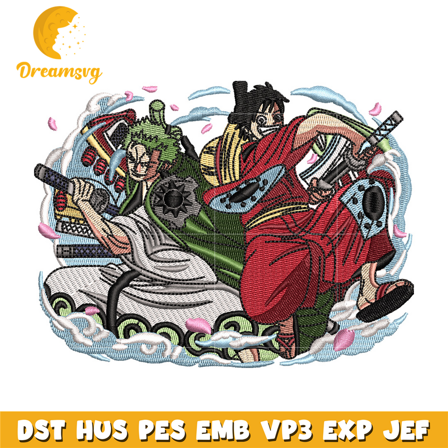 Luffy and zoro embroidery design