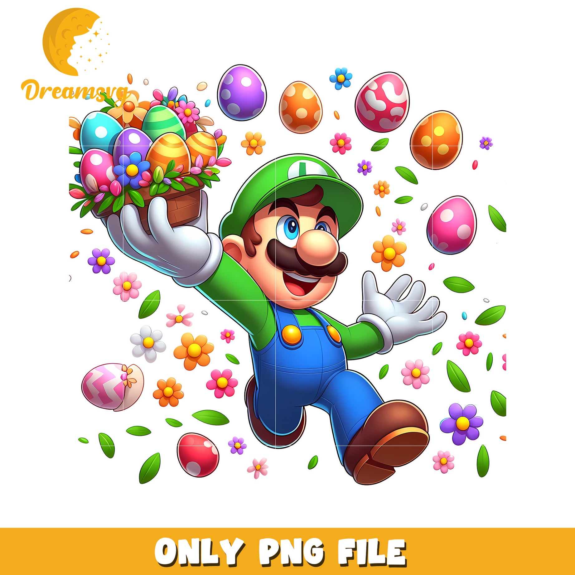 Luigi character on easter day png, easter eggs png, super mario png