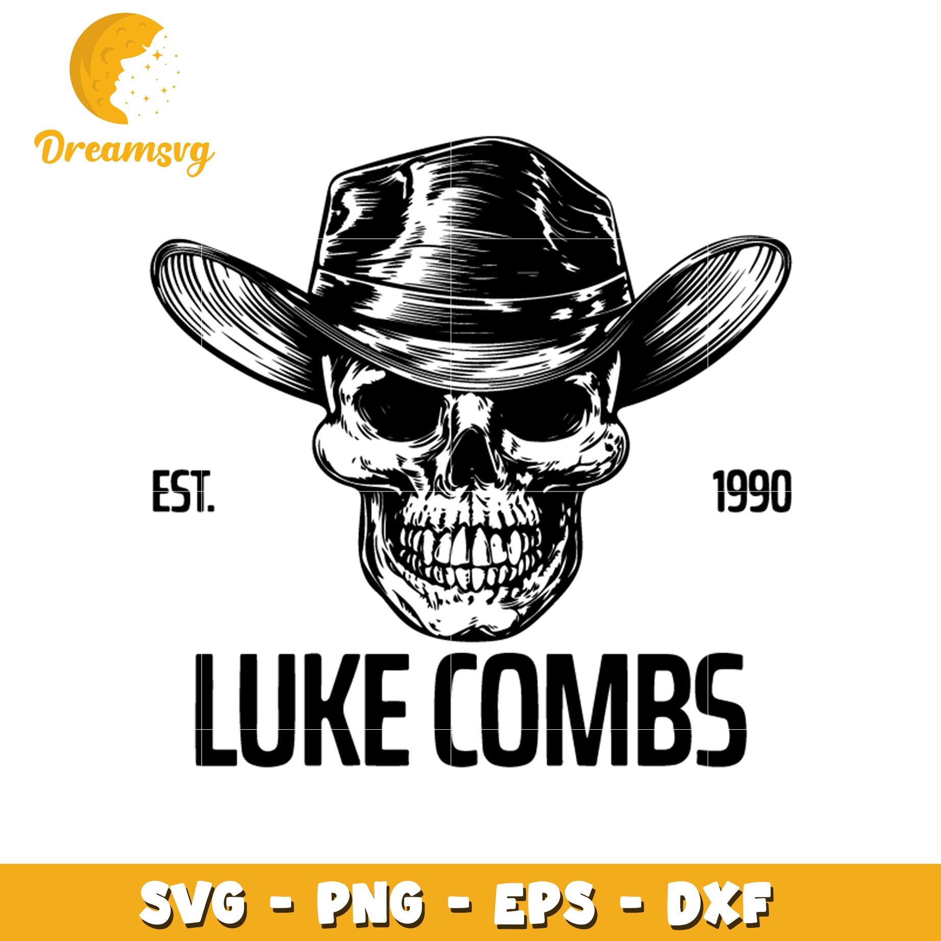 Luke comb skull cowboy est 1990 svg, skull svg, cowboy svg