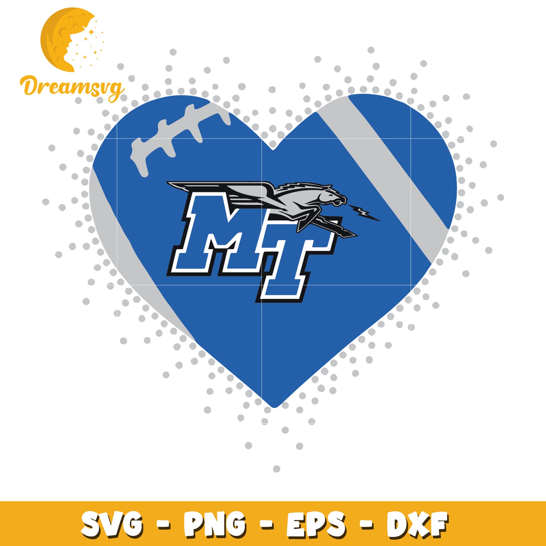 MT Mustangs Heart Football SVG PNG EPS DXF