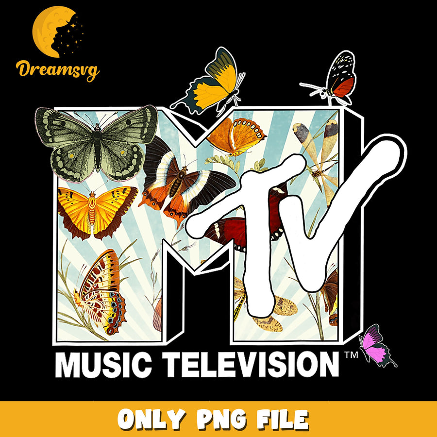 MTV Music Television Butterfly Collage PNG, Retro Logo, Music PNG