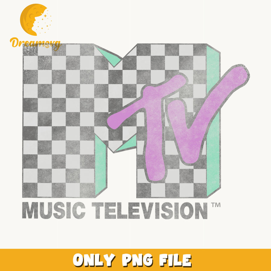 MTV Music Television Checkered Logo PNG, Retro 90s Design, Purple PNG