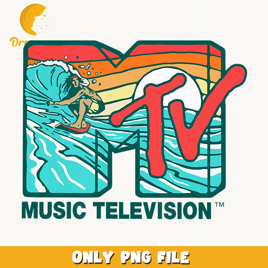 MTV Music Television Surfer PNG, Retro Wave Logo Design, Summer PNG