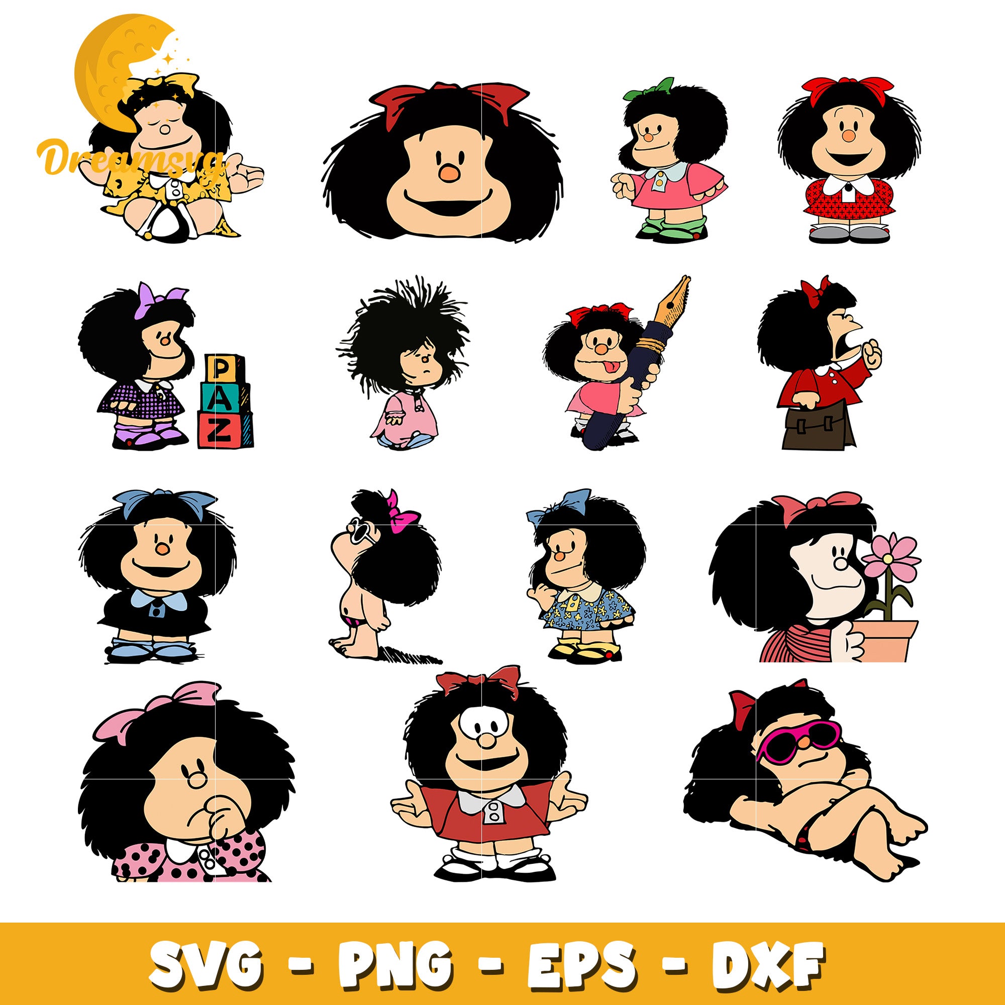 Mafalda cartoon character bundle svg, mafalda cartoon​ svg