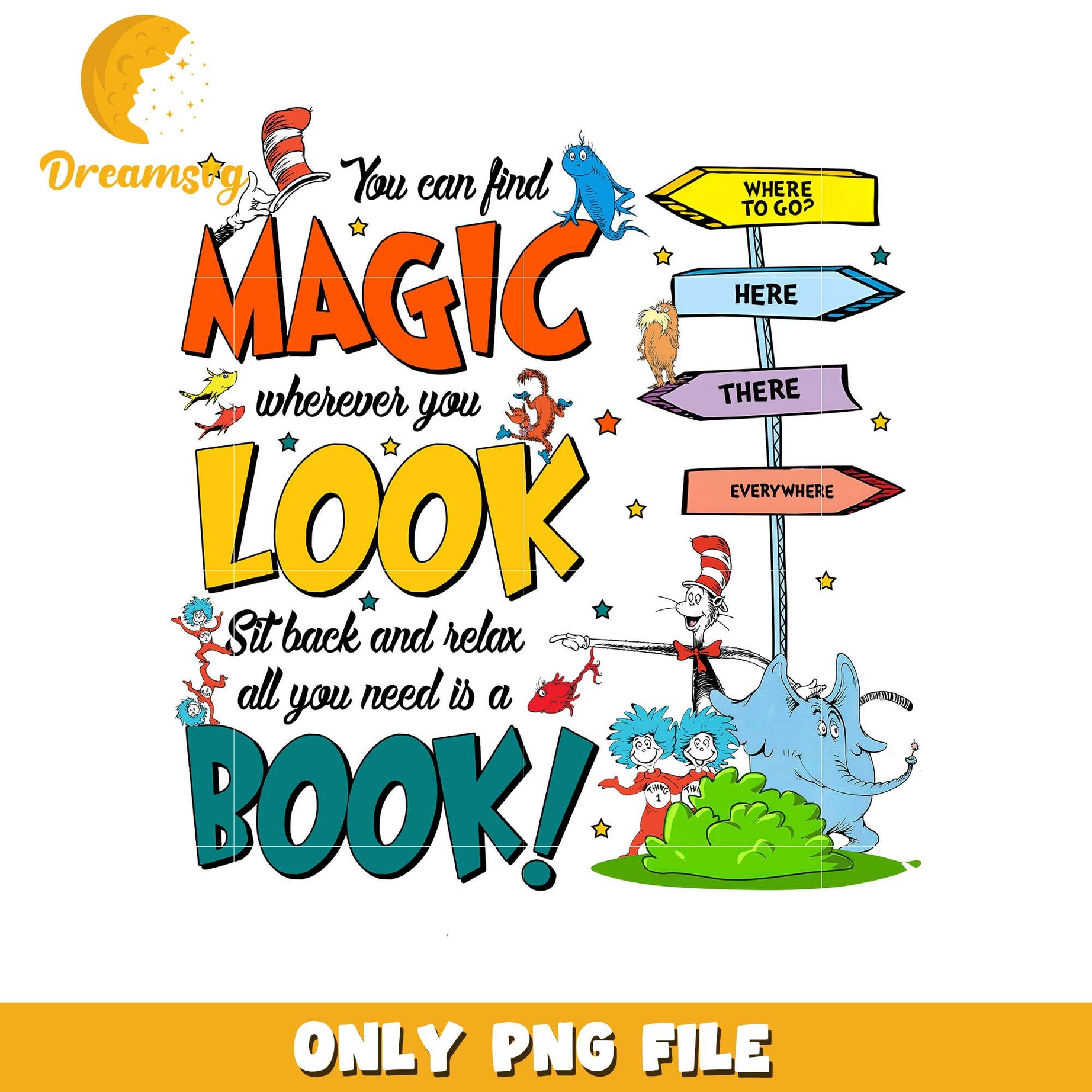 Magic Quotes Book Illustration PNG for Kids Decor Art