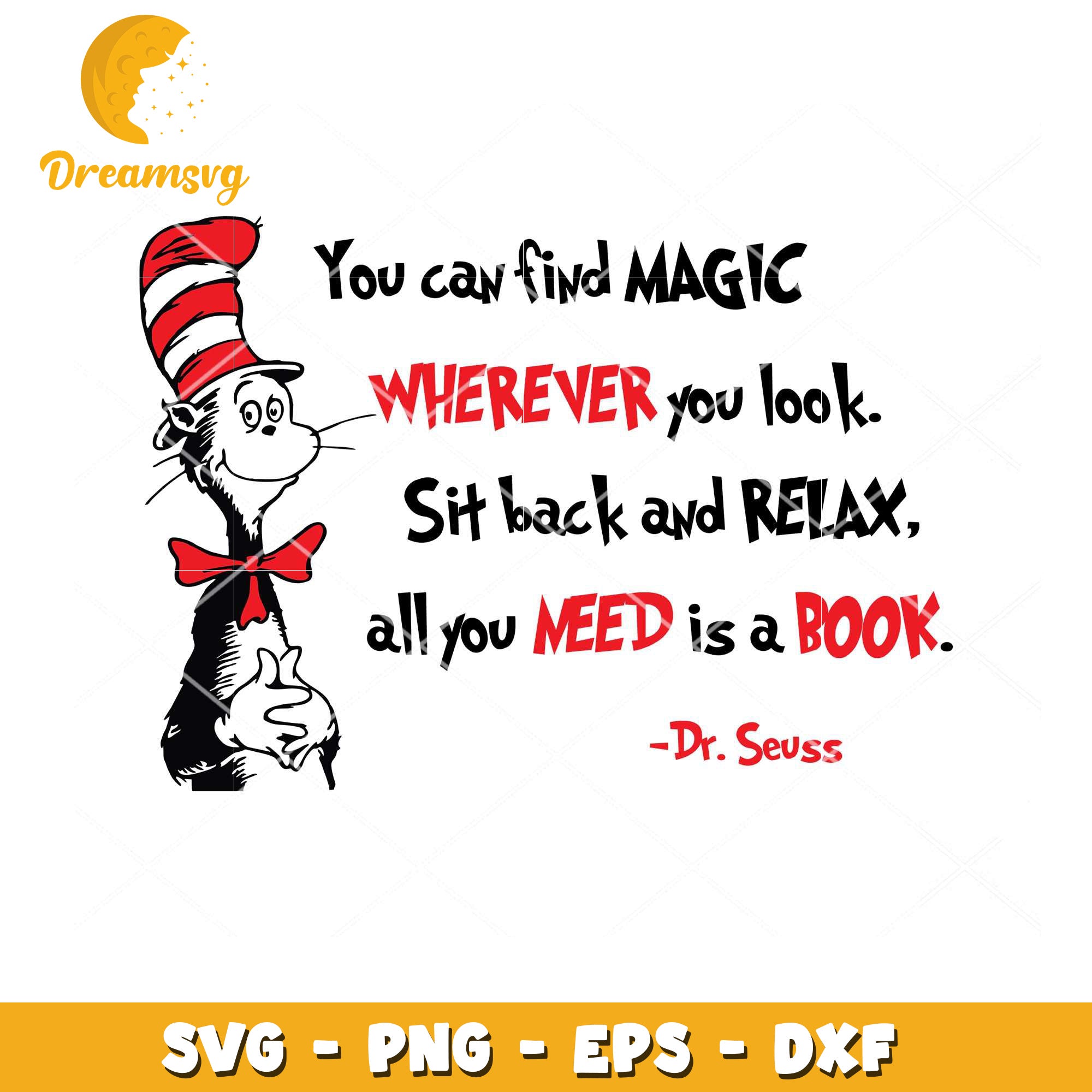 Magic Quotes SVG Download Featuring Dr Seuss Book Design