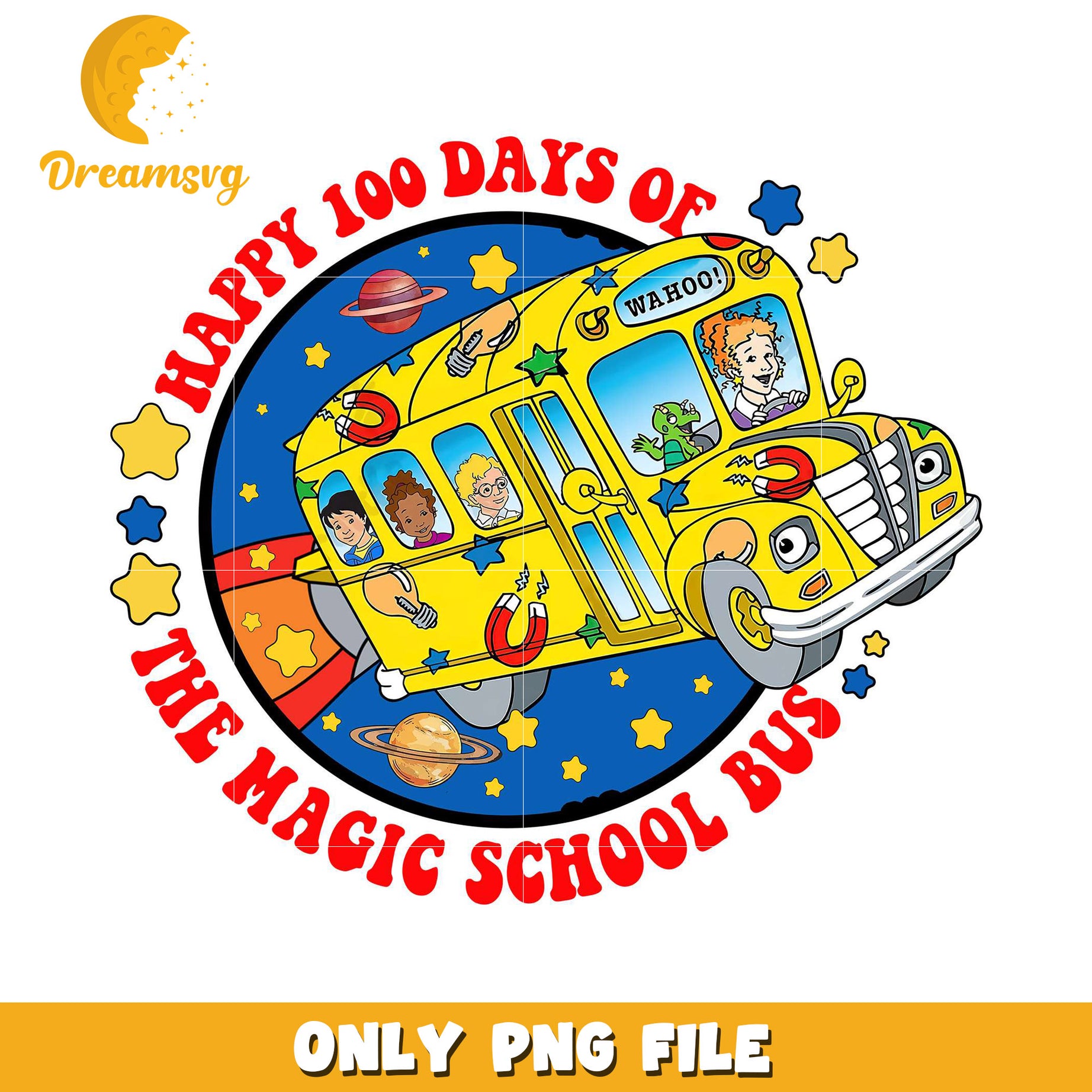 Magic School Bus 100 Days Celebration PNG Graphic