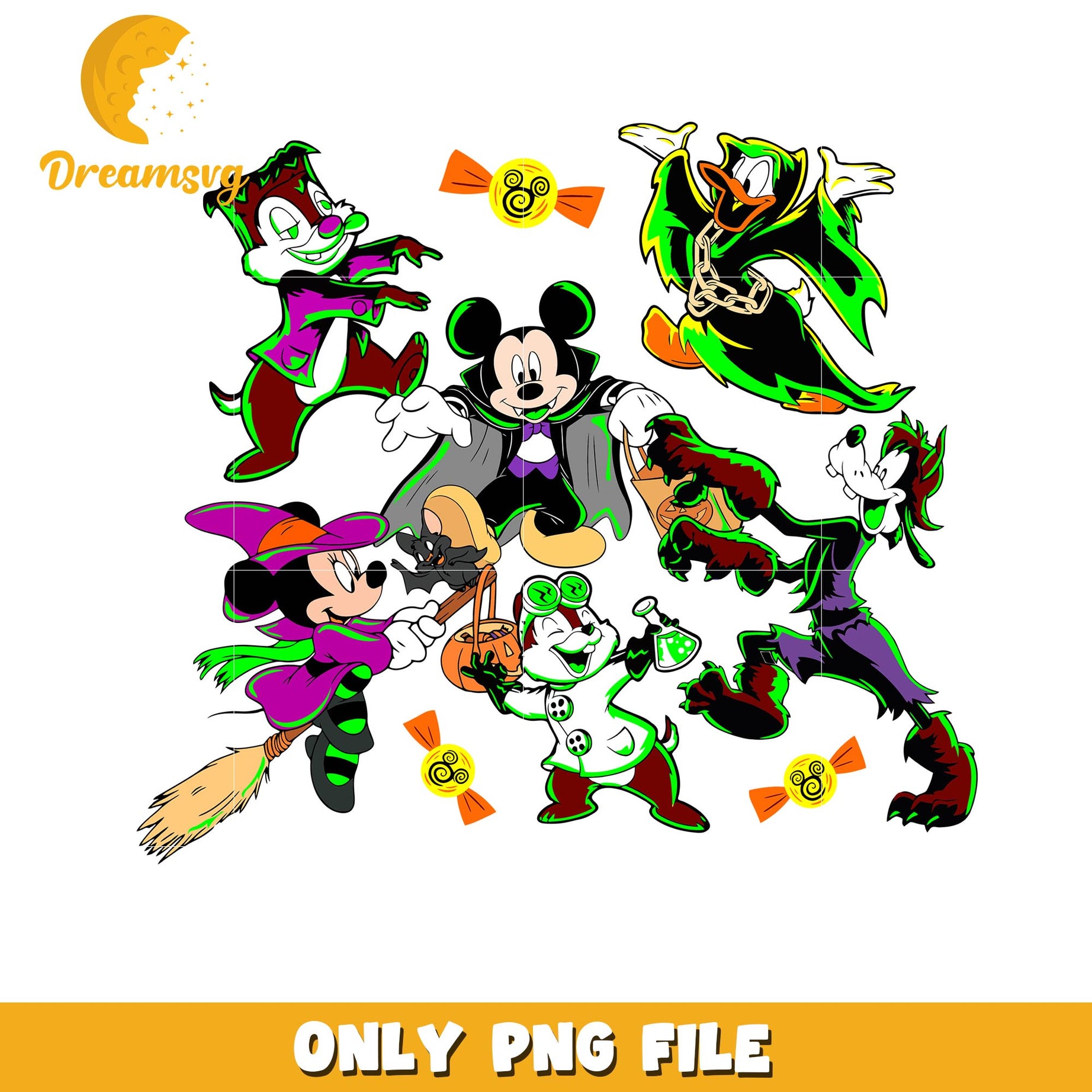 Magic Disney friends Dracula png, Disney cartoon halloween friends png