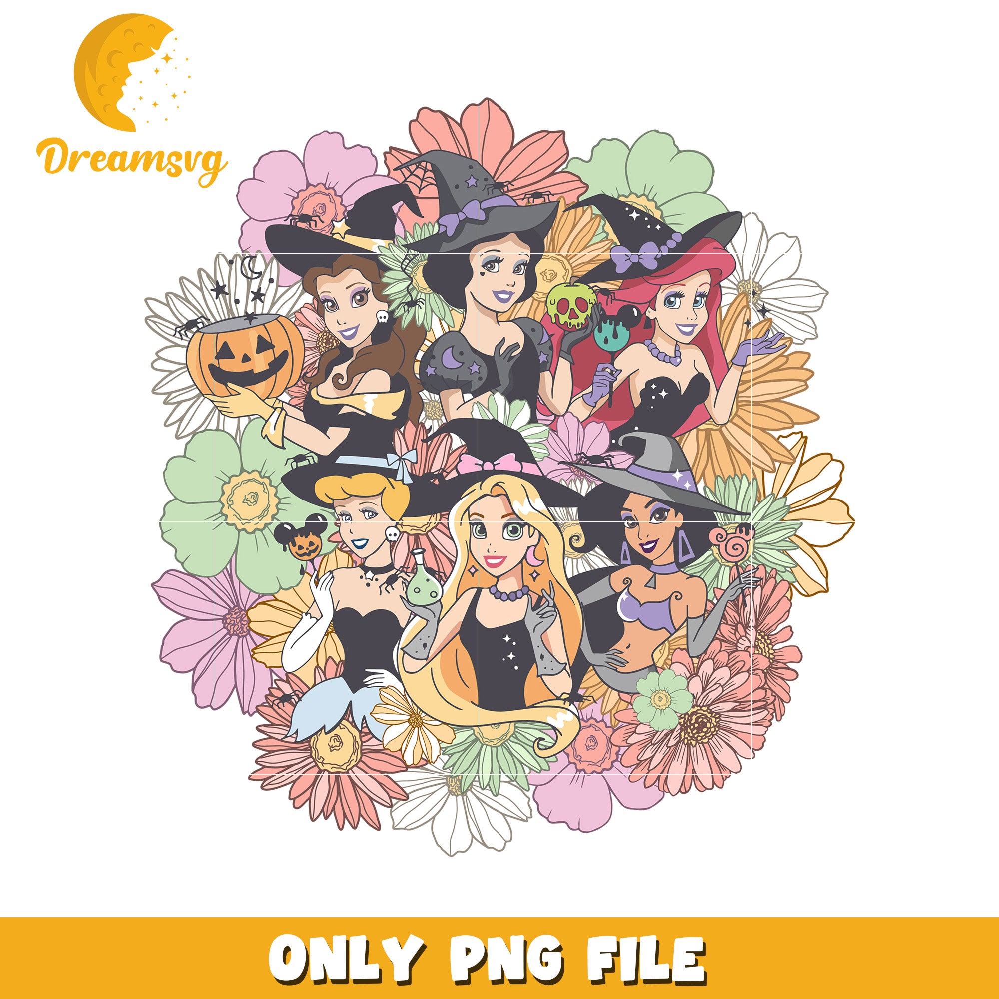 Magical Halloween Witch Princesses PNG Design File