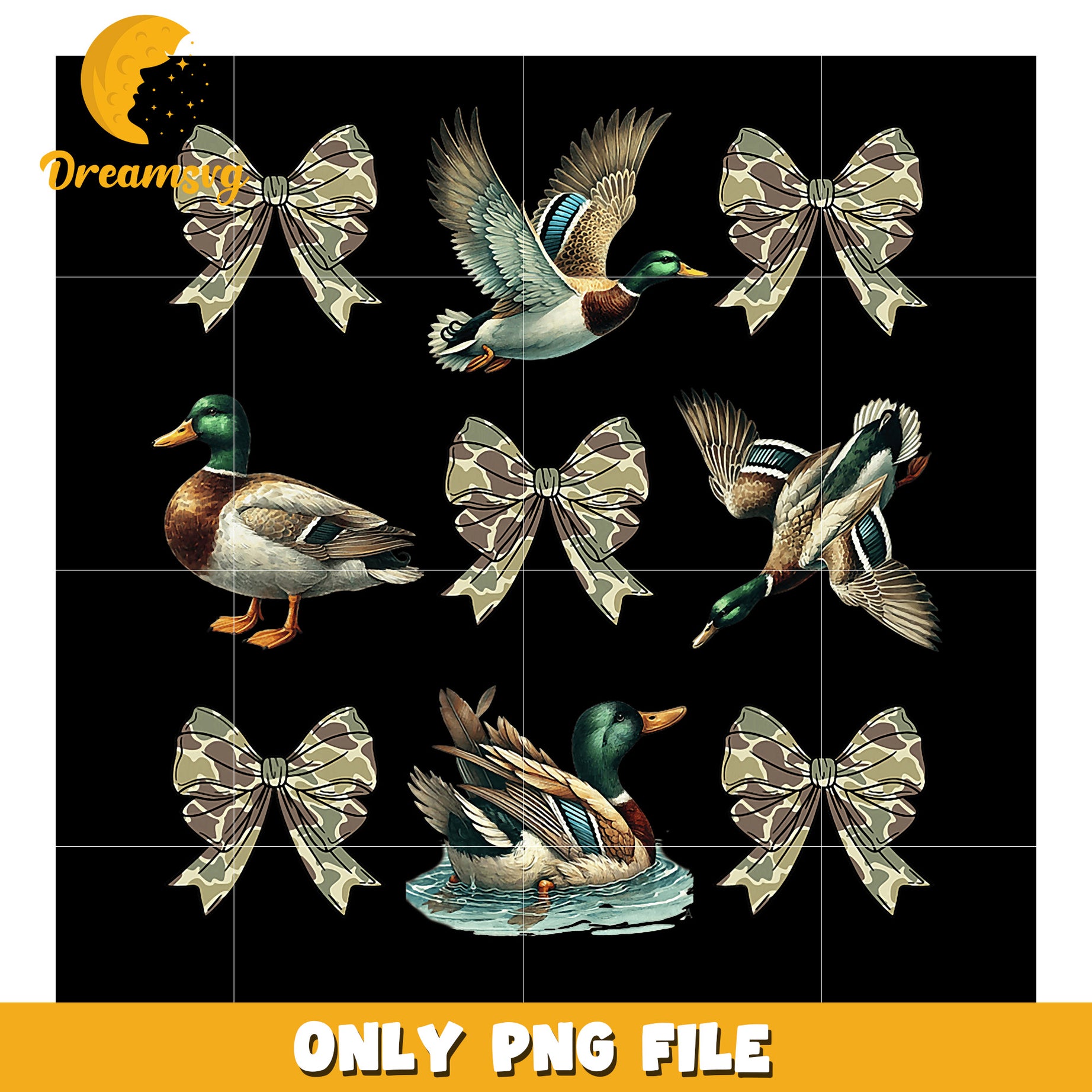 Mallard Ducks Camo Bows PNG Design