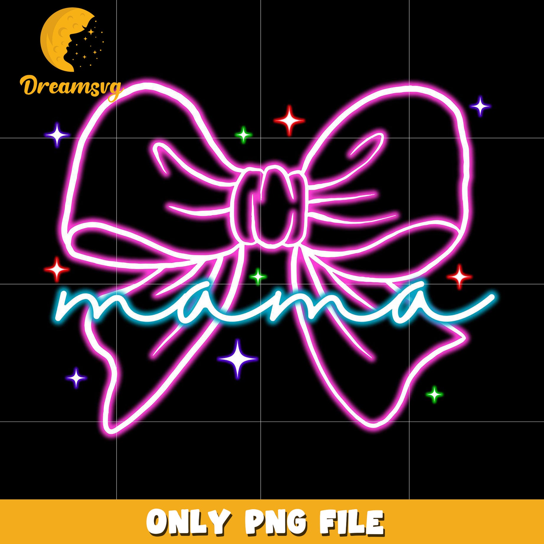 Mama bowtie neon png, spooky season​ png, halloween pumpkin png