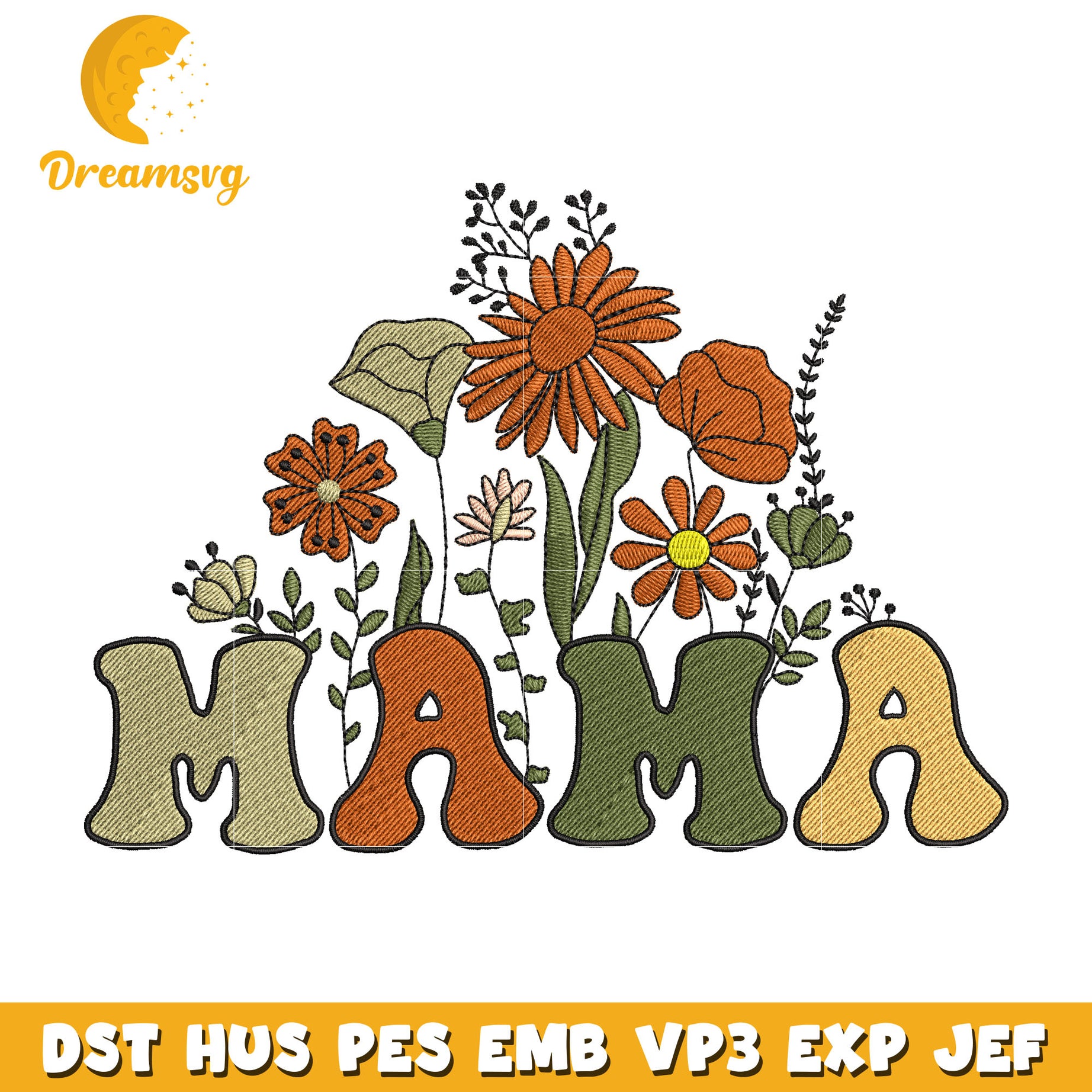 Mama flower embroidery design