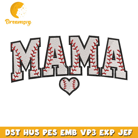 Mama love baseball embroidery design