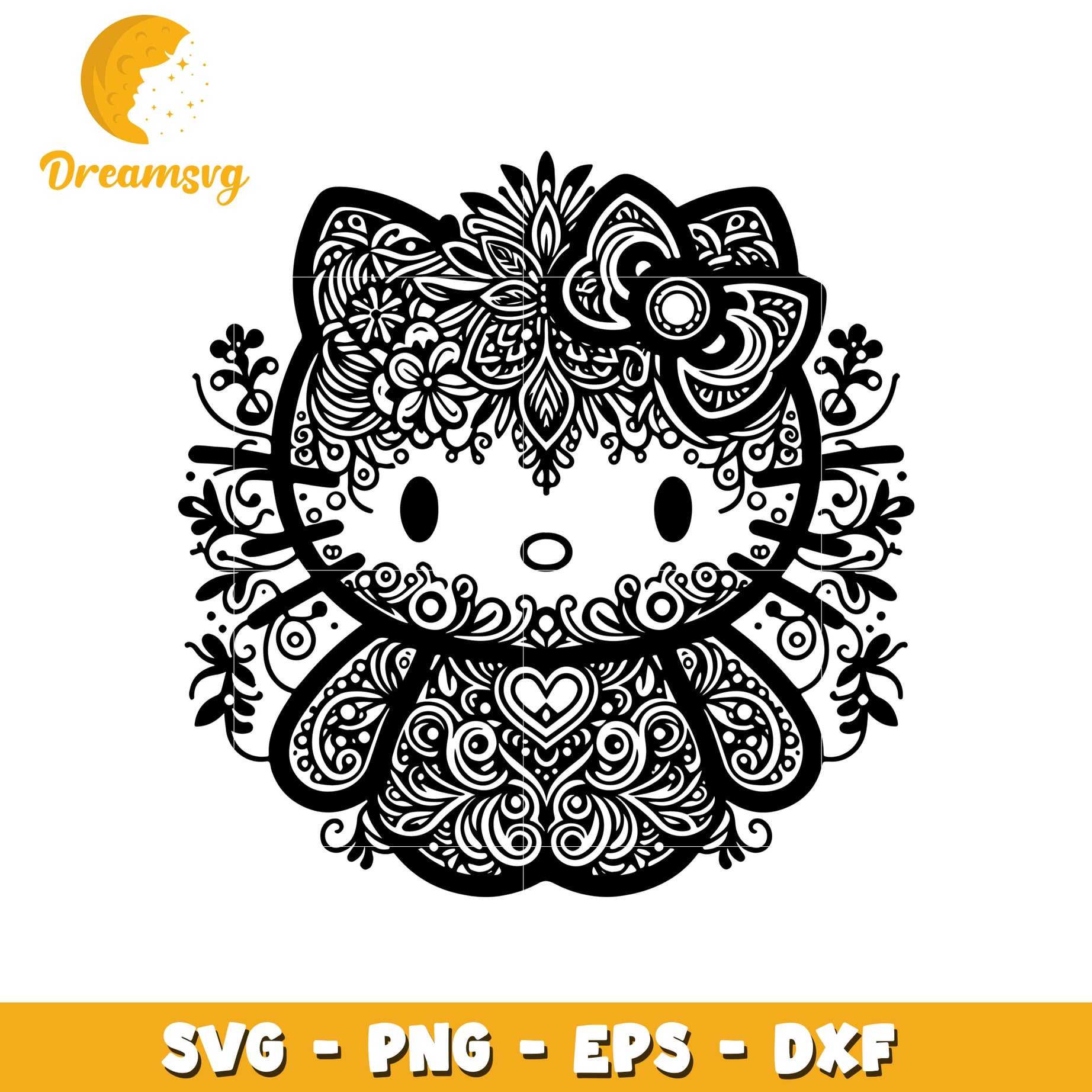 Mandala Hello Kitty character svg, Hello Kitty svg, cartoon svg