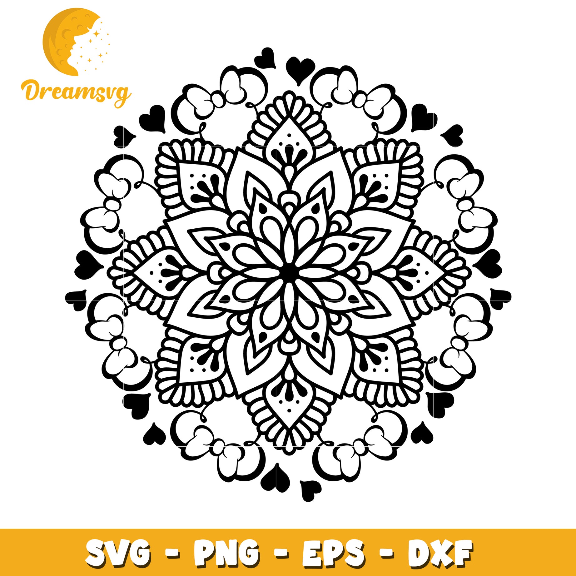 Mandala SVG Cut File Hearts PNG EPS DXF