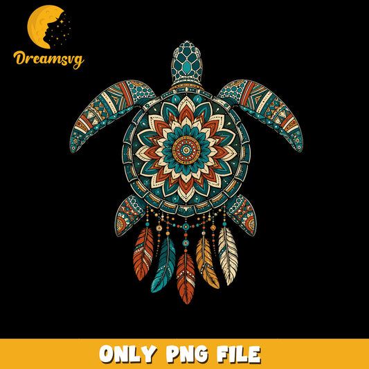 Mandala Sea Turtle Dreamcatcher Feathers PNG, Boho Turtle, Native PNG