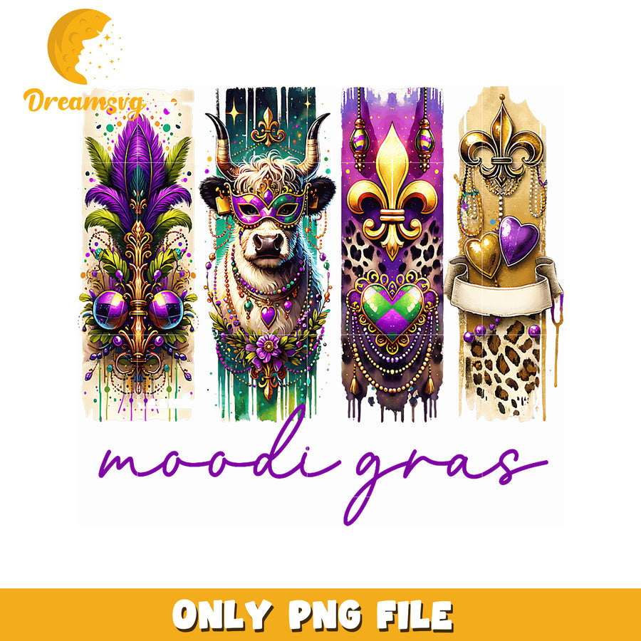 Mardi Gras Cow PNG Sublimation Design