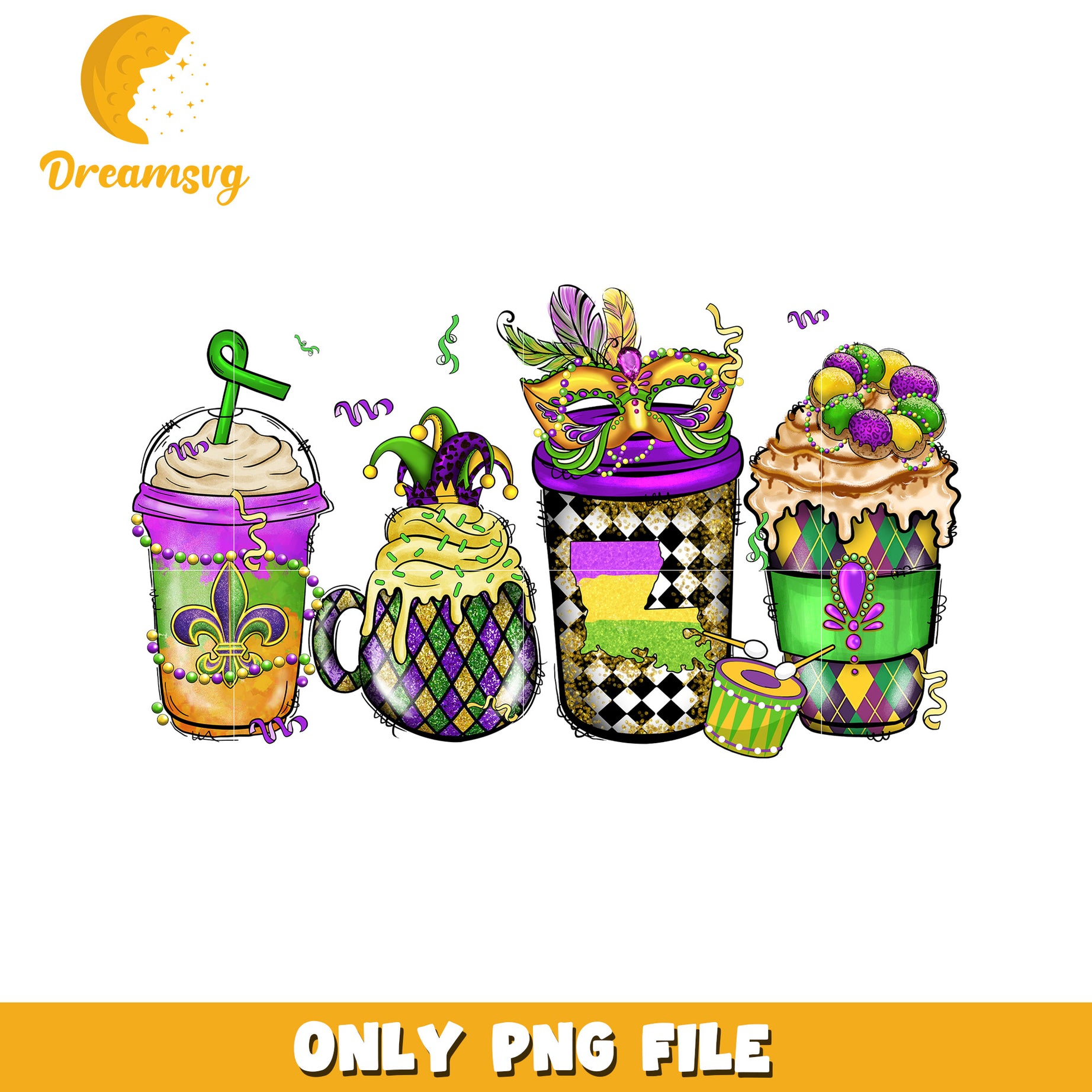 Mardi gras coffee cup design png, mardi gras​ day png, coffee png