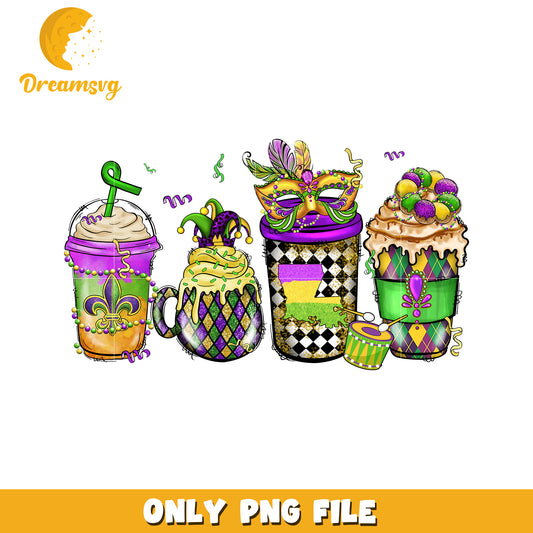 Mardi gras coffee cup design png, mardi gras​ day png, coffee png