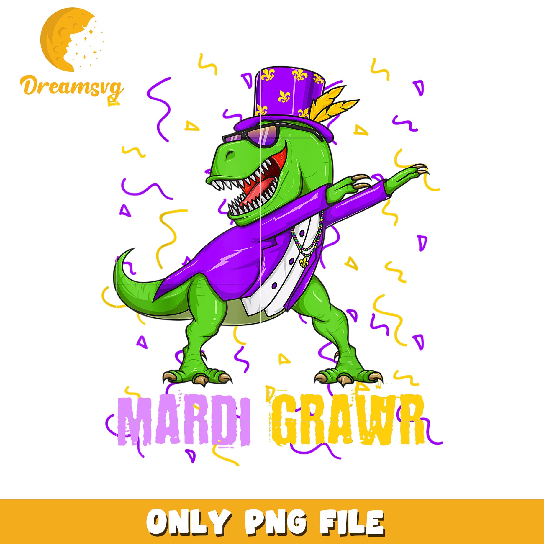 Mardi gras dabbing t rex dinosaur png, mardi gras bead png