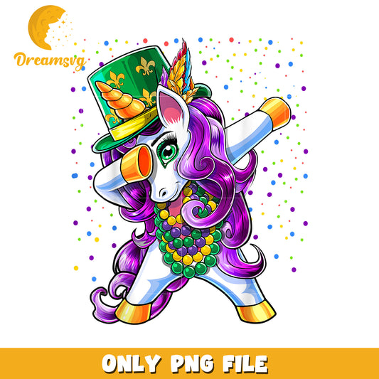 Mardi gras dabbing unicorn jester hat bead png, unicorn png