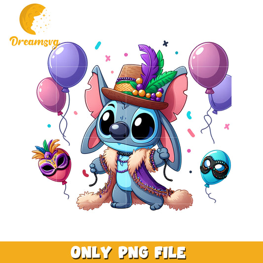 Mardi gras outfit stitch character png, mardi gras png, stitch png