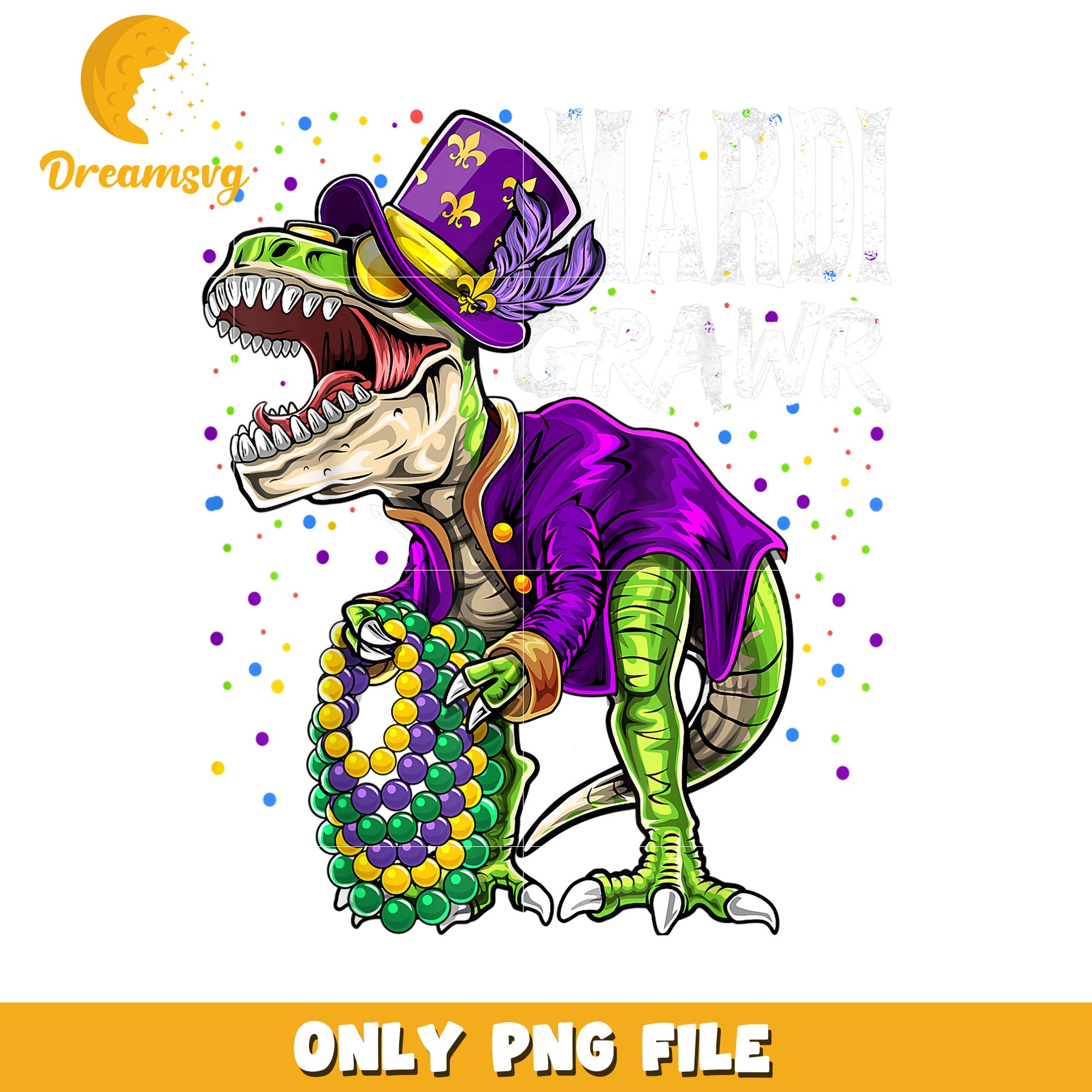 Mardi grawr T rex dinosaur mardi gras bead png, mardi gras png