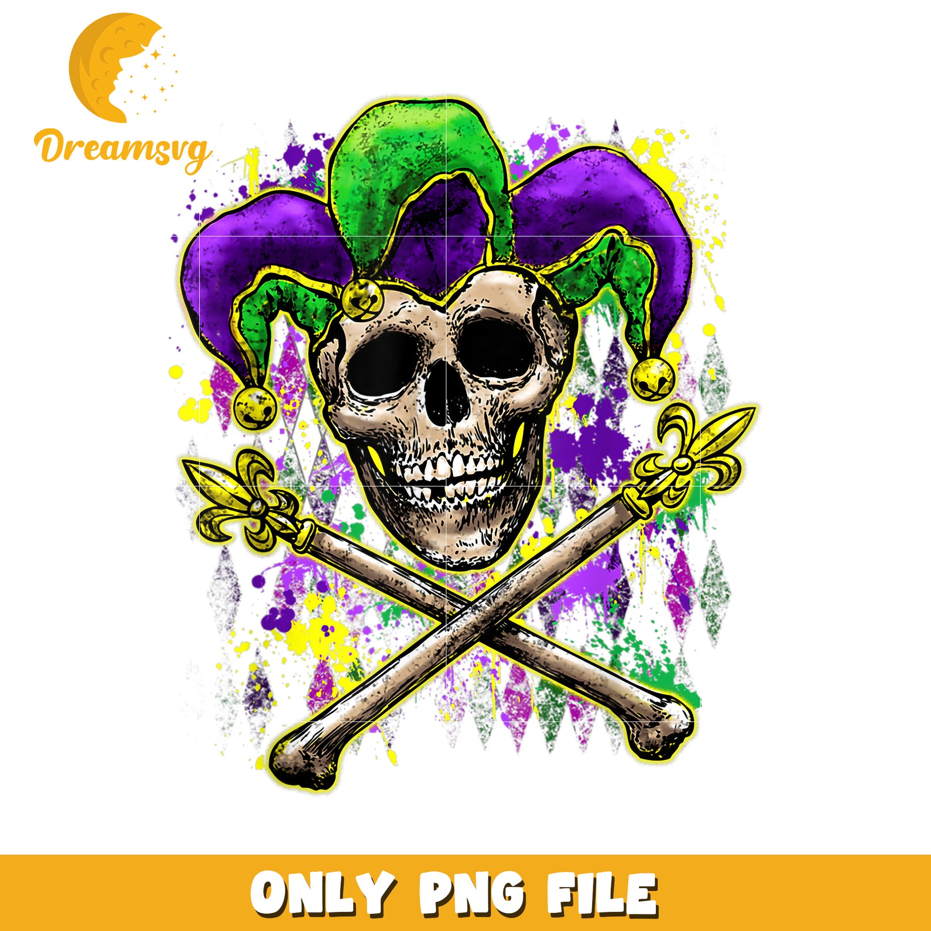 Mardi skull new orleans design png, mardi gras costumes png