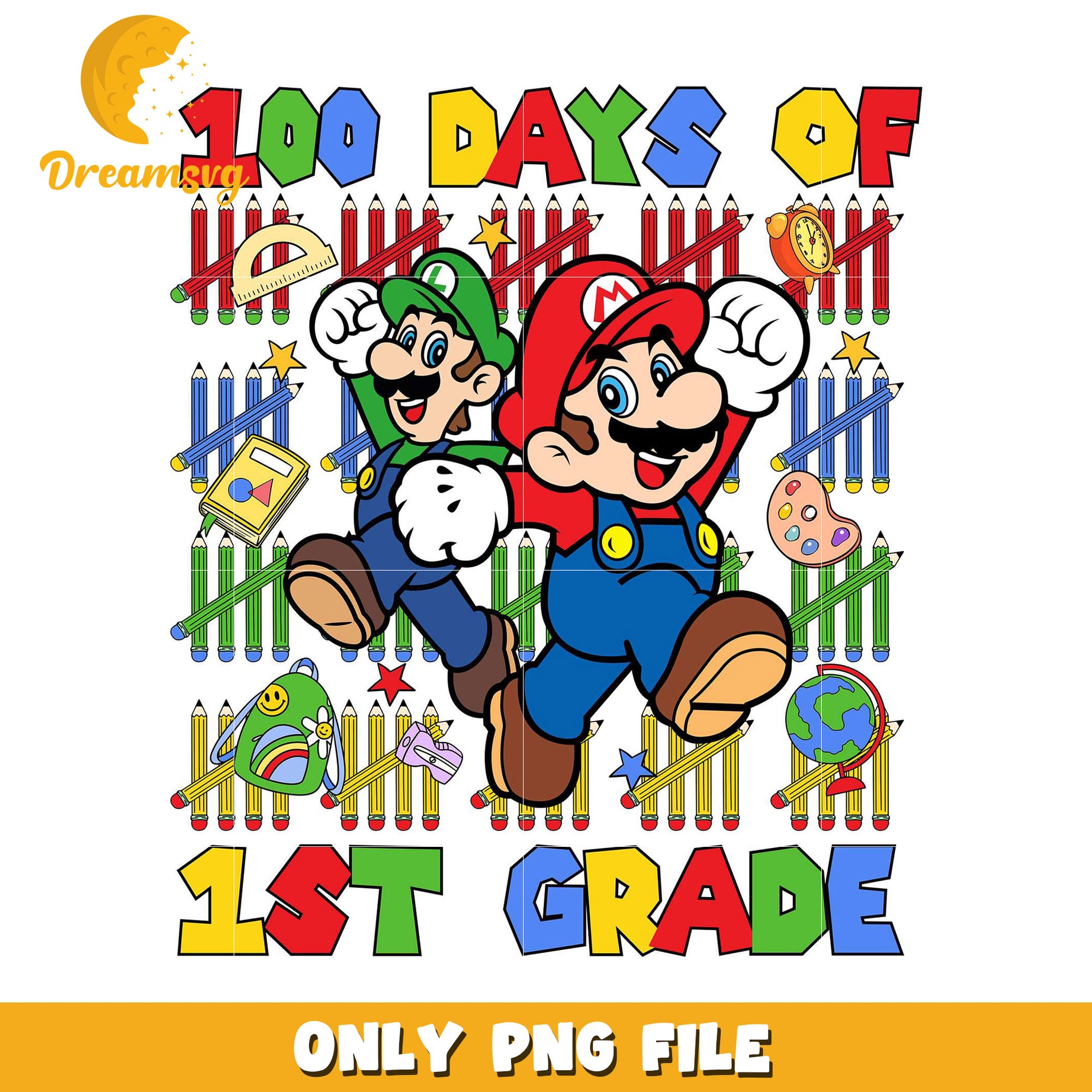 Mario 100 Days 1st Grade PNG