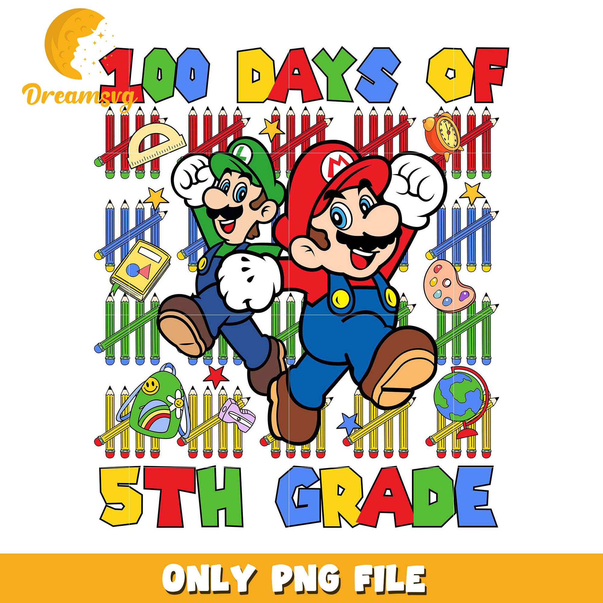 Mario 100 Days 5th Grade PNG – DreamSVG Store
