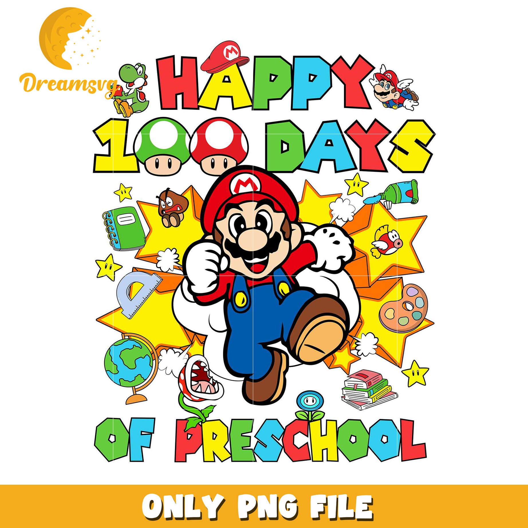 Mario 100 Days Preschool PNG