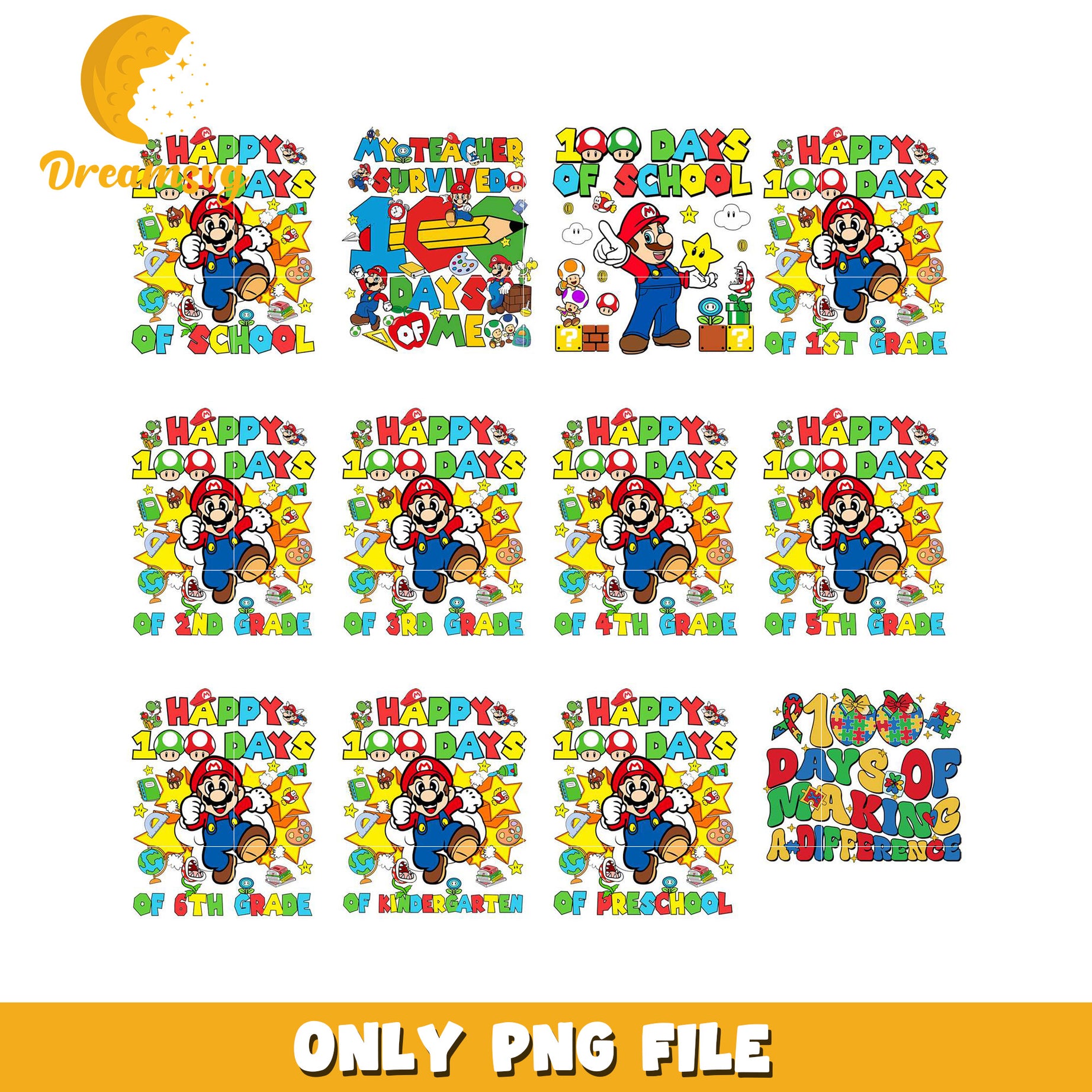 Mario 100 Days School Bundle PNG