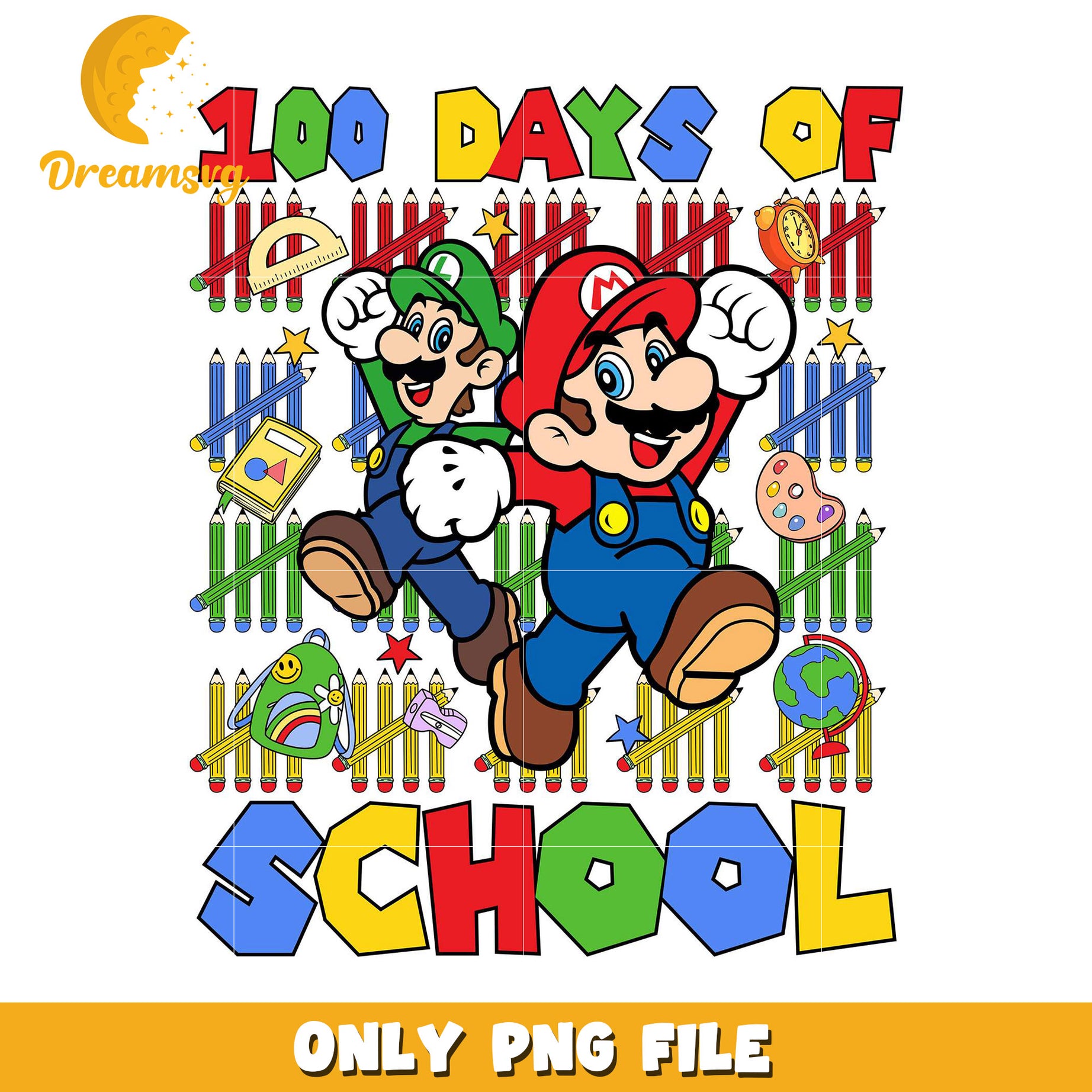 Mario Bros 100 Days of School PNG