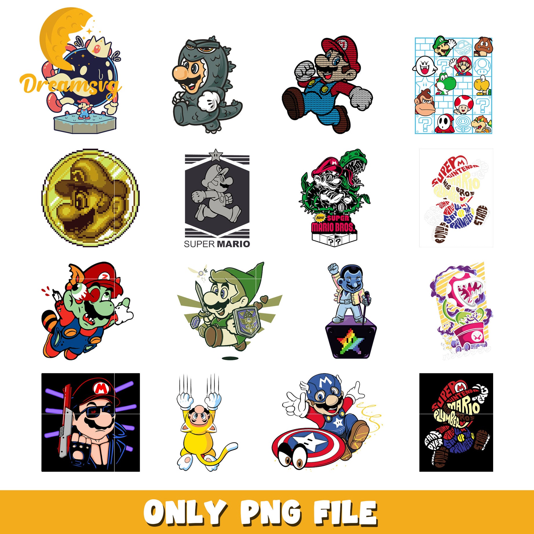 Super Mario character cosplay bundle png, super mario bros png