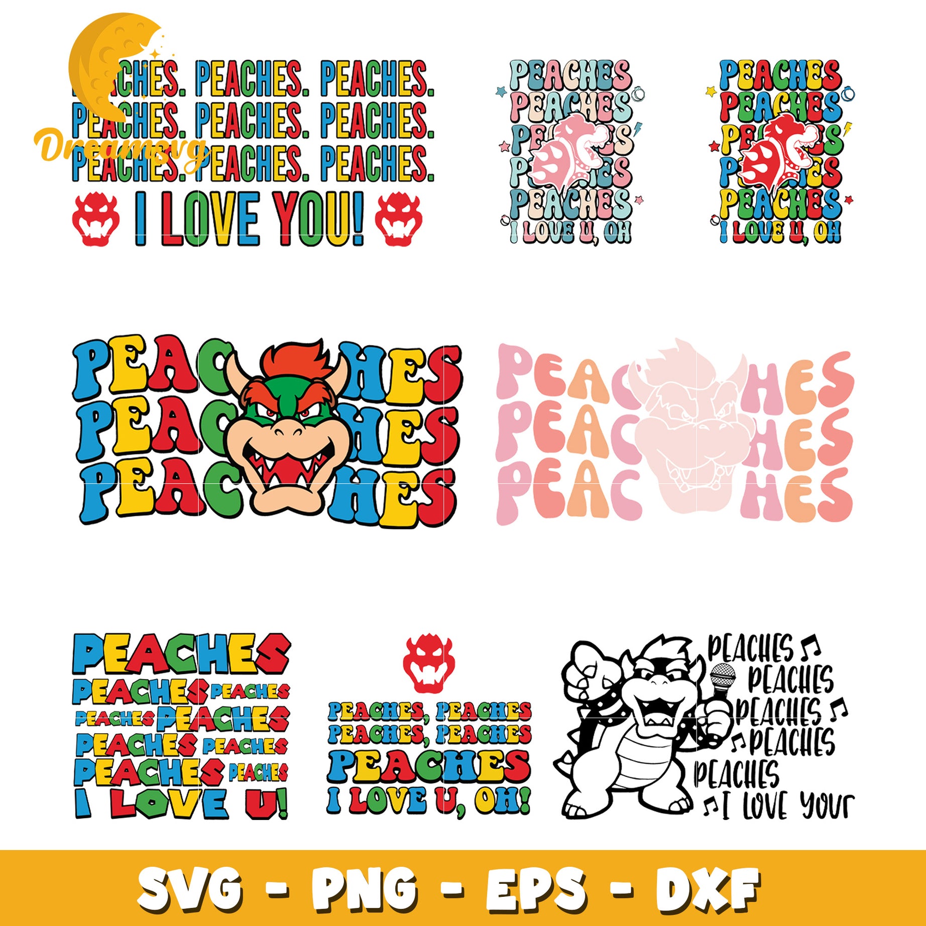 Peaches bowser super mario bundle svg, mario bowser​ svg